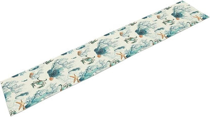 Nautical Coast Table Flag, Ocean Beach Seahorse Shell, Vintage Sailboat Lighthouse Anchor Table Decoration for Indoor and Outdoor Home Party Decor 13x90 Inch