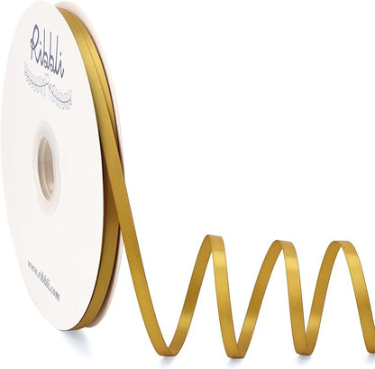 Ribbli Gold Satin Ribbon Double Faced Satin 1/4 Inch x Continuous 100 Yards-Gold Ribbon for Gift Wrapping Crafts Wedding Decoration Bows Bouquet Floral Arrangement