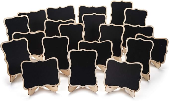 Mini Chalkboard Signs, 20 Pack Small Chalkboard Labels Table Signs with Easel Stand, Wooden Blackboards for Wedding Decor, Party Buffet Display, Place Cards, Food Labels