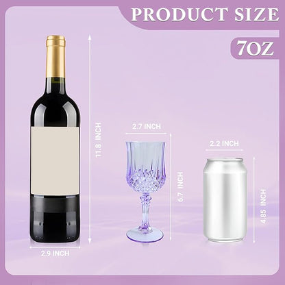 Plastic Wine Glasses，Plastic Goblets Vintage Style Cordial Drinking Glasses for Wedding Reception, Grand Event Party Supplies (12, Purple)