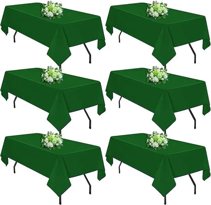 Hunter Green 6 Pack Polyester Table Cloth 60 x 84 Inch, Rectangle Tablecloths for 6 Foot Tables Washable Table Cloth for Party Wedding