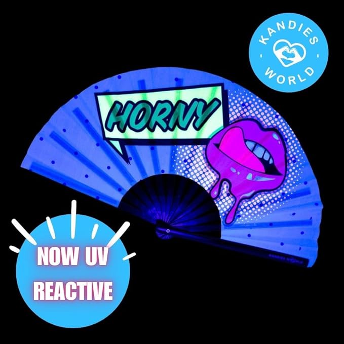 Kandies World Custom Festival Folding Hand Fan - Unique Designs, Made of Bamboo, Clacking Sound, Lightweight - Perfect Rave and Festival Accessory!