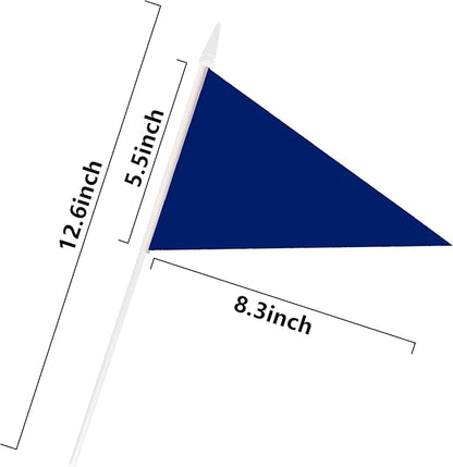12 Pack Dark Blue Pennant Flags Small Mini Hand Held Solid Color Pennant On Sticks Flags with 12.6"Solid Pole & Spear Top,Party Events Celebration,School,Grand Opening,Kids Birthday,Sports Clubs,Flower Pot