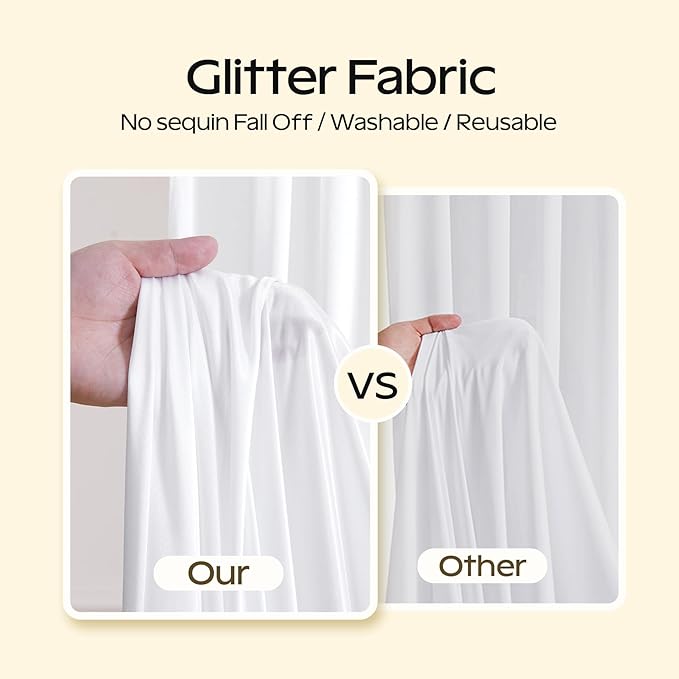 White Glitter Backdrop Curtain for Parties Wedding,10Ft x 10Ft Satin Shimmer Photo Backdrop,Non-Wrinkle Sparkle Drapes for Backdrops,Back Drop for Photography, Birthdays,Weddings,Prom