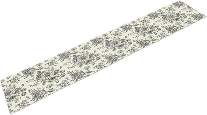 Vintage Flower Table Runner, Black White Wildfloral Floral Sketch Print Kitchen Dinning Table Runner for Indoor Outdoor Home Wedding Party Holiday, 13x120 Inch