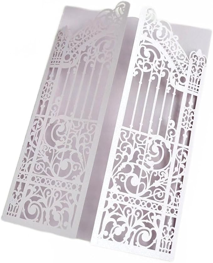 MillaSaw Lavender Laser Cut Wedding Invitations Gate invite Folder For Marriage Valentines Birthday Party 25 Sets (lavender, 4.9"x7.1")