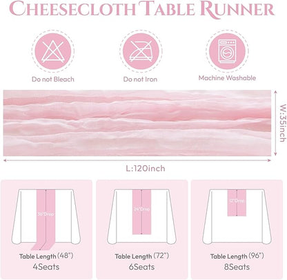 Sioloc 5 Pack Light Pink Cheesecloth Table Runner Fall Autumn Decor for Home 10ft Table Cloth for Tea Wedding Birthday Party Baby Bridal Shower Halloween Thanksgiving