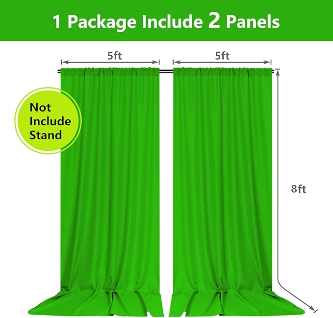 10ft x 8ft Green Screen Backdrop for Photography, High Density Backdrop Curtains, Backdrops for Photoshoot for Photography, Video Calls, Streaming, Gaming, Greenscreen Background, 5ft x 8ft, 2 Panels