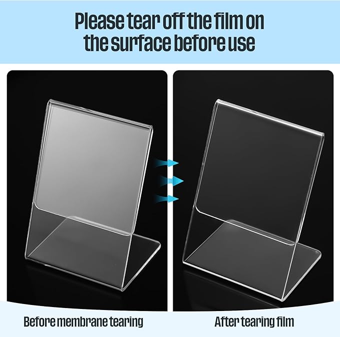 Ctosree 12 Pcs Acrylic Photo Frame L shape Slant Back Desktop Photo Frames Plastic Clear Sign Clear Acrylic Display Stand Table Top Sign for Home Office Wedding Restaurant Menu (2.5 x 3.5 Inch)