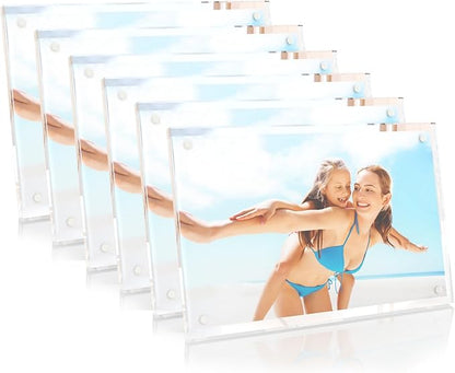 HELPLEX Picture Frames, 6 Pack 5x7 inch Acrylic Picture Frame Clear 5 x 7 Photo Frames Magnetic Picture Frames Ready for Tabletop Display, Effectively Protect Photos from Fading and Yellowing