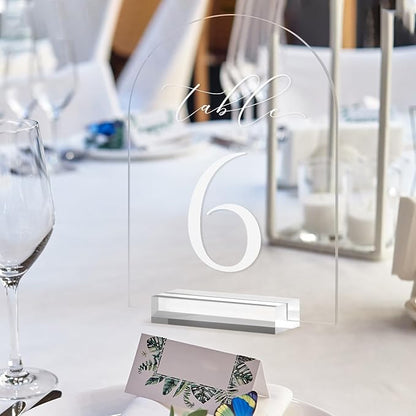 JINMURY Clear Arch Table Numbers for Wedding, 5x7 Inch Arched Acrylic Table Numbers 1-25 with Stands, Clear Acrylic Arch Sign with Holder for Centerpiece, Reception, Wedding, Party, Event