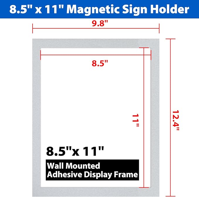 10Packs Magnetic Sign Holder 8.5 x 11, Self Adhesive Display Picture Frame with Magnetic Frame and Clear PVC for Office Store Home Door Window Refrige Magnetic Paper Holder, Silver