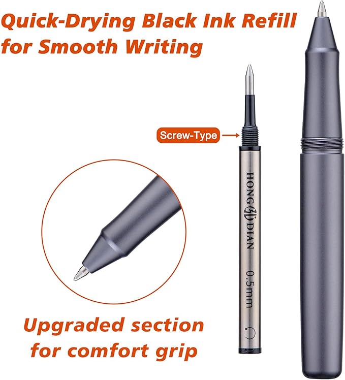 Hongdian M2 Black Forest Mini Rollerball Pen, Fine Point 0.5mm, Sleek Aluminium Pocket Pen with Black Ink Refill, Ideal for Travel & Signature (Space Gray)