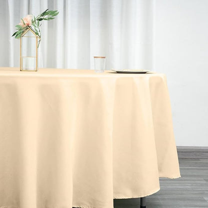Efavormart Round Tablecloth, 108 Inch Stain & Wrinkle Resistant Washable Table Cloth, Decorative Polyester Fabric Table Cover for Banquet, Wedding, Dining- Beige