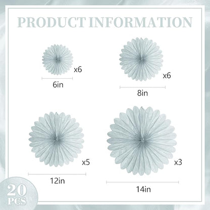 20 Pcs Gary Hanging Paper Fan, Hanging Honeycomb Round Paper Fans for Weddings, Birthdays, Christmas, Baby Showers, Classroom, Events Ceiling Party Supplies Decorations