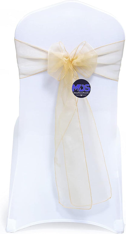 MDS Pack of 25 PCS Organza Chair Sashes Wider Dining Chair Bows Ribbon Tie Back for Wedding Party Birthday Bridal Shower Reception Event Banquet Home Chair Cover Decoration - Beige