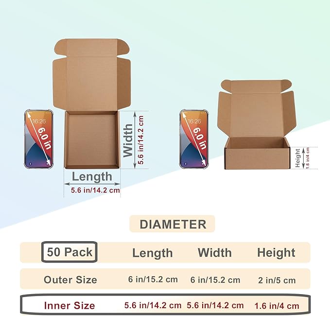 MEBRUDY 6x6x2 Inches Shipping Boxes Pack of 50, Small Corrugated Cardboard Box for Mailing Mailer Packing, Brown