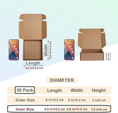 MEBRUDY 6x6x2 Inches Shipping Boxes Pack of 50, Small Corrugated Cardboard Box for Mailing Mailer Packing, Brown