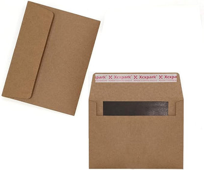 250 Qty Printable A9 Invitation Envelopes 5.75 x 8.75 Cards, Self Seal 120GSM Brown Paper Envelopes for Invitations, Papers, Photos, Documents, Wedding, Baby Shower, Easy to Seal and Peel