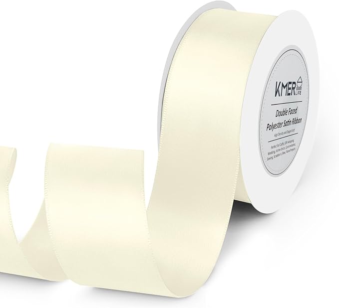 KMER LIFE 1-1/2 inch x 25 Yards Double Faced Polyester Ivory Satin Ribbon, Perfect for Gift Wrapping Very Suitable for Weddings Party Hair Bow Invitation Decorations and More