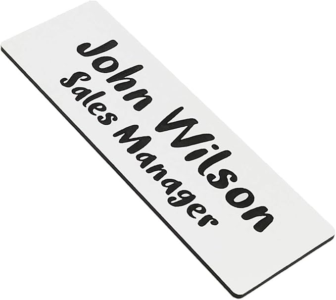 Custom Engraved Name Tag Badges for Business, Personalized Identification with Pin, Magnetic, Adhesive, or Blank Backing, 1"x3", White/Black Text