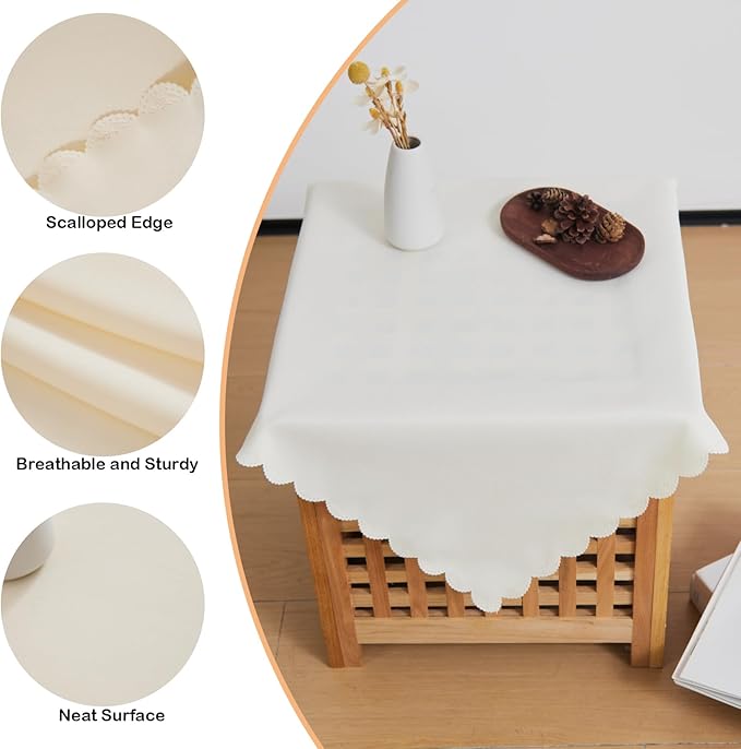 Small Square Beige Tablecloth 24 x 24 Inch Polyester Fabric Washable Table Cover Decorative Wrinkle Resistant Solid Color Table Cloth for Nightstand Party Wedding Camping
