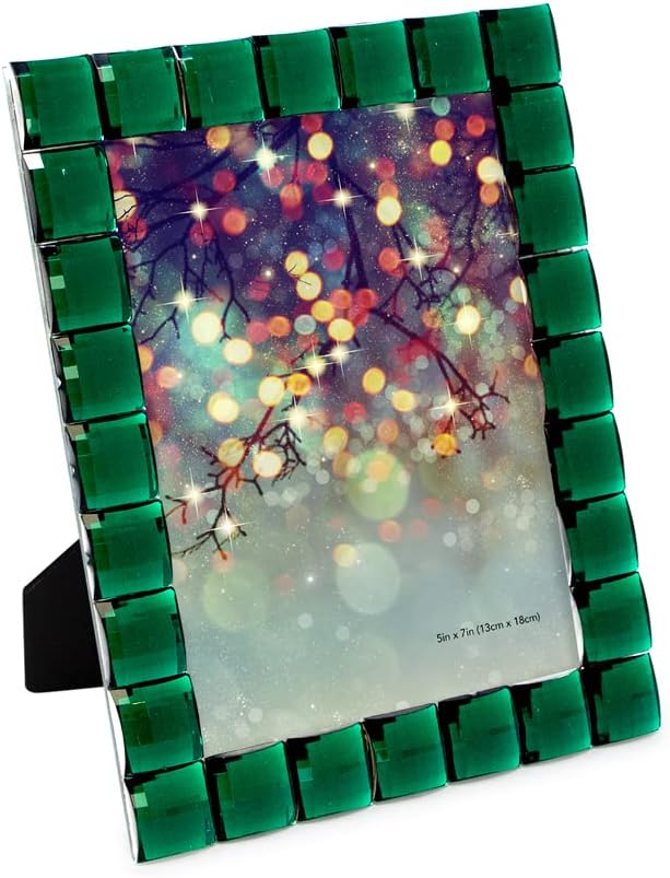 Isaac Jacobs Decorative Sparkling Jewel Picture Frame, Photo Display & Home Décor (5x7, Emerald Green)