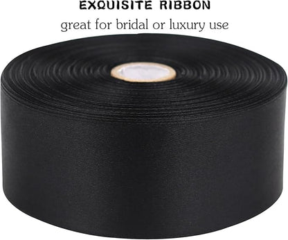 Black Solid Satin Ribbon 1-1/2 Inch 50 Yards Solid Polyester Fabric Ribbon for Gift Wrapping Wedding Christmas Baby Shower Birthday Party Decoration Handmade Immortal Flower Craft