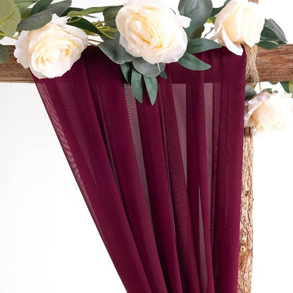 Socomi Wedding Arch Draping Fabric 2 Panels 29" x 19Ft Burgundy Sheer Chiffon Curtain Drapes 6 Yards for Wedding Ceremony Birthday Party Decoration