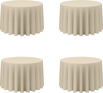 BRILLMAX 4 Pack Beige Round Tablecloths 108 Inch - Circle Bulk Linen Polyester Fabric Washable Table Cloth Cover for Wedding Reception Banquet Birthday Party Buffet Restaurant
