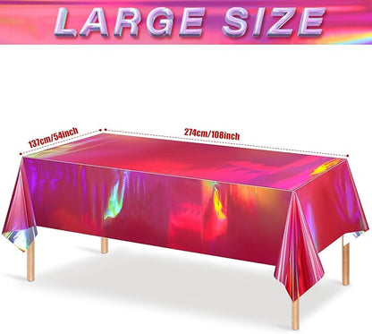 8 Pack Hot Pink Iridescence Plastic Tablecloths Shiny Disposable Laser Rectangle Table Covers Holographic Foil Tablecloth Iridescent Party Decorations Birthday Bridal Wedding Christmas, 54 x 108 Inch