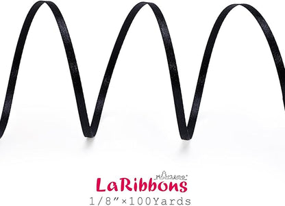 LaRibbons Black Satin Ribbon 1/8 Inch 100 Yards Thin Luxury Double Faced Red Silk Ribbon for Flower Bouquet Crafts Gift Wrapping Bow Christmas Decoration