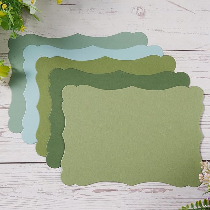 50 Pack Blank Kraft Cards Cardstock Thick Paper Brown Greeting Cards for DIY Gift Card Menus, Baby Shower and Wedding Invitations (Green, 5 Colors, 5x7IN)