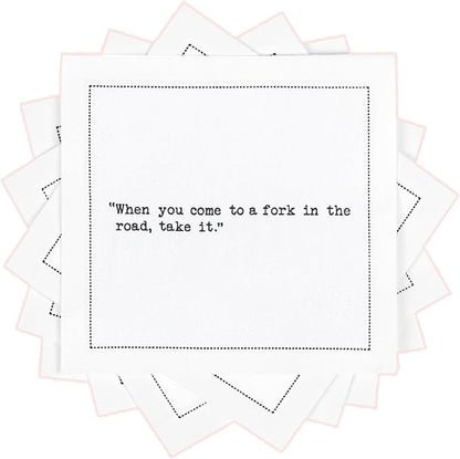 Five Star Napkins White Cocktail Napkins – 50 Luxury Cotton Disposable Cocktail Party Napkins with Quotes – 4.5" x 4.5" for Home Bars, Game Nights, Beverages, Birthdays, Weddings & Holidays