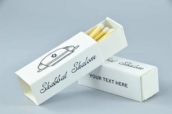 Customizable Personalized Matchboxes – Set of 10 – Shabbat Shalom Design – Colorful Matches & Matchsticks – Perfect for Shabbat (2" Matchsticks, Shabbat #1)