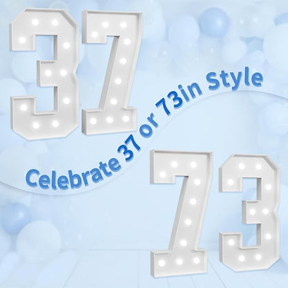 imprsv Marquee Numbers Large 37th-Birthday Decorations: 4ft Light Up Number Party Decor 37 Year Old 73rd Birthday Decoration Backdrop 73 Anniversary Cardboard Big Mosaic Balloon Frame Number 37