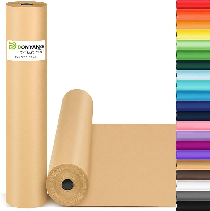 Brown Wrapping Paper, 15"x900" Craft Bulletin Board Kraft Banner Decorative Paper Roll, Bouquet Flower Father's Day Valentines Graduation Gift Wedding Table Covering Packing Shipping Moving Supplies
