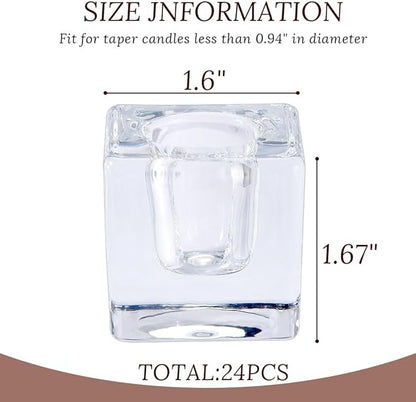 Glass Taper Candles Holders Bulk, Set of 24 Clear Glass Candlestick Holders for Christmas Festival Dinning Table