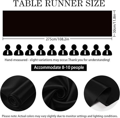 SHEJIZE 2 Pack Black Satin Table Runner 12x108 Inches Long, Bright Silky Smooth Satin Table Runner Table Decor for Wedding Banquet Christmas Prom Event Birthday Party
