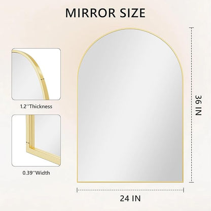 Arched Wall Mirror for Bathroom,Mirrors for Wall,24''x36'',Vanity Mirror for Bedroom Dresser, Entryway, Living Room, Metal Frame (36''x24'',Gold)