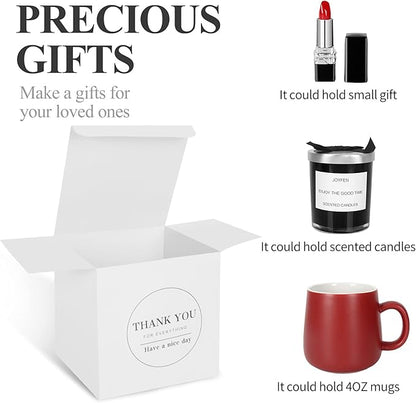 COTOPHER Small Gift Boxes 60 Pack 4x4x4 inches White Gift Boxes with Lids for Gifts, Crafting, Wedding Party Favor, Cupcake Boxes, Candy, Bridesmaids Proposal Box with Ribbons and Stickers (White, 60)