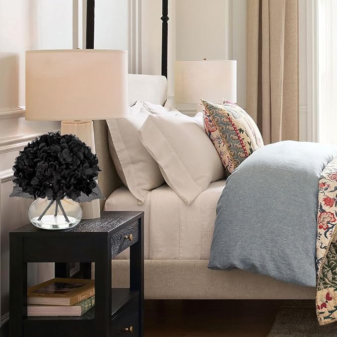 Hollyone Hydrangea Fall Flowers Artificial for Decoration with Glass Vase Black Silk Faux Flowers Arrangements in Vase with Faux Water Fake Floral Bouquet Table Centerpiece Fall Decorations for Home