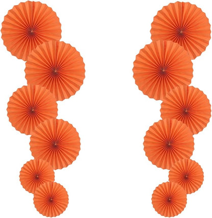 Orange Hallowmas Party Hanging Fans DIY Set - 12pcs Paper Fans with Pinwheels - DIY Paper Craft for Wedding, Birthday, Christmas Party Decoration