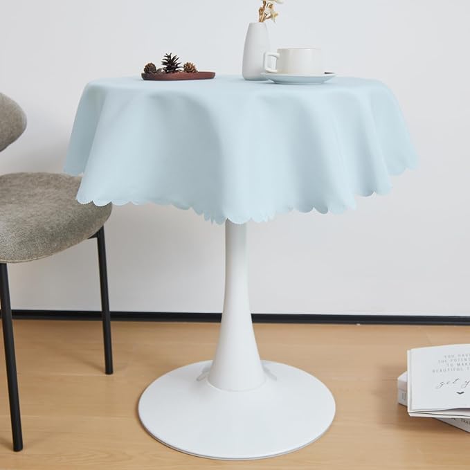 Small Round Light Blue Tablecloth 36 Inch Polyester Fabric Washable Table Cover Decorative Wrinkle Resistant Solid Color Table Cloth for Dining Party Wedding Camping