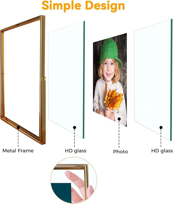 Gold Floating Frame (8×10 inches, Vertical), For Picture 7x9, 6x8, 5x7, Tabletop Photo Frames, Classy Gift For Anniversary, Birthday or Wedding, Home or Office Décor