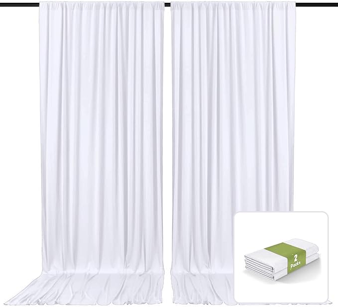 2 Panels White Backdrop Curtain, 10 x 7 Feet Background Curtains for Parties, Weddings, Baby Showers, Bachelorette Halloween, Christmas Birthday Party Photoshoot Backdrop Curtains Decorations