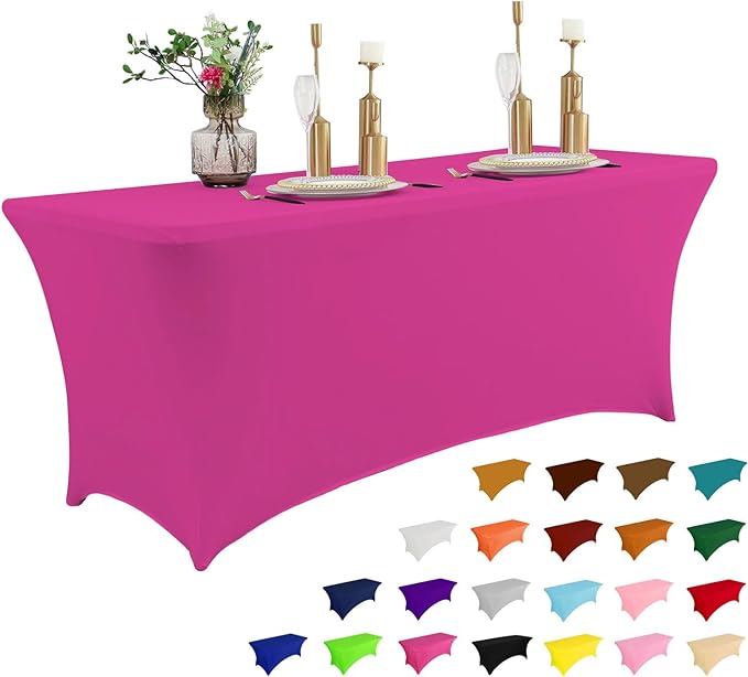 IVAPUPU 4FT Table Cloth for Rectangular Fitted Events Stretch Fuchsia Table Covers Washable Cover Spandex Tablecloth Protector for Party, Wedding, Cocktail, Banquet, Festival