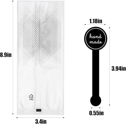 Palksky (400Pcs)200pcs Translucent Plastic Bags/Bakery Bags with 200pcs Handmade Stickers for Muffin Cookie Cake Chocolate Candy Snack Wrapping Bakery Packaging