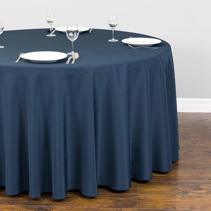 LTC LINENS 5 Pack 108 Inch Round Tablecloths Navy Blue - Great for 48 Inch Round Table Floor Length - Wrinkle Resistant Polyester Fabric Cloth for Wedding