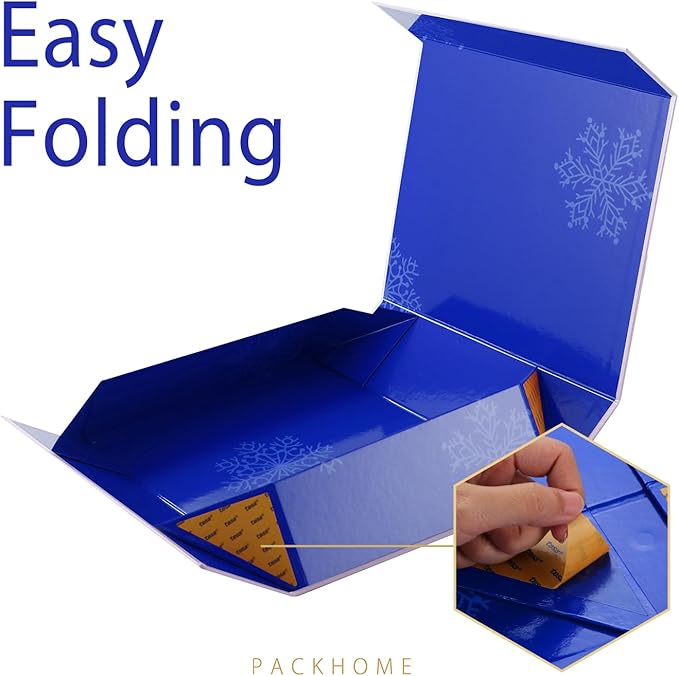 PACKHOME 6 Christmas Gift Boxes 13x9.7x3.4 Inches, Large Gift Boxes with Lids, Sturdy Shirt Boxes with Magnetic Lids for Wrapping Gifts (Blue Snowflake Pattern)